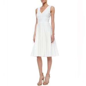 Michael Kors Collection Size 0 Vneck Pleated White Dress with Pockets